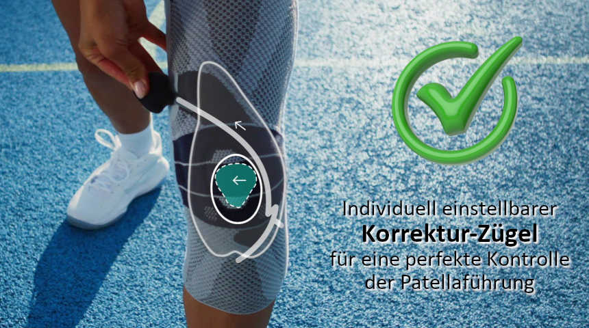 Schematische Darstellung des Korrekturzügels der neuen GenuTrain P3 Kniebandage