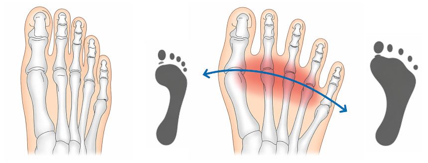 Schematische Darstellung Normalfuss vs. Spreizfuss